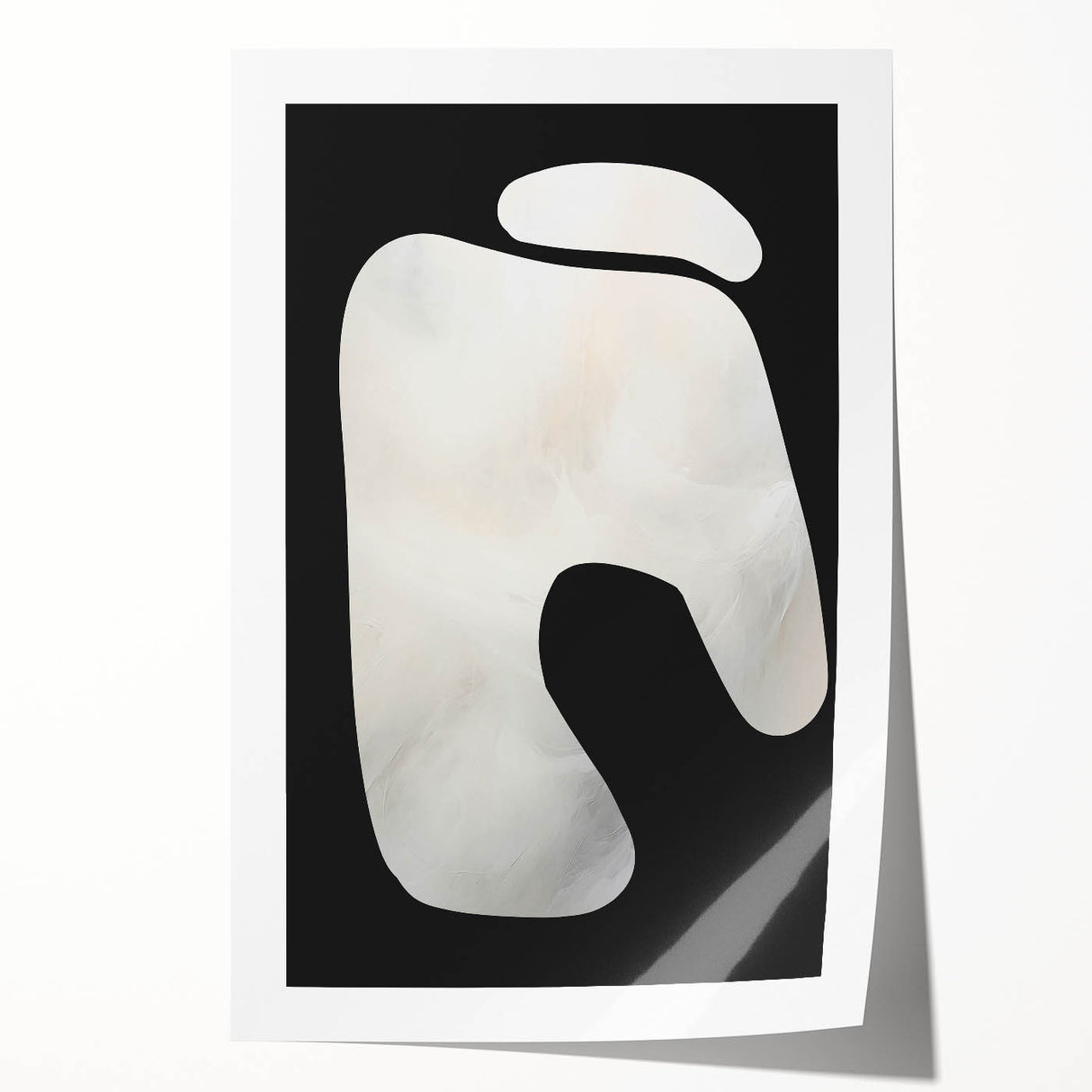 Minimalist Abstract Wall Art – White Organic Shape on Black Background