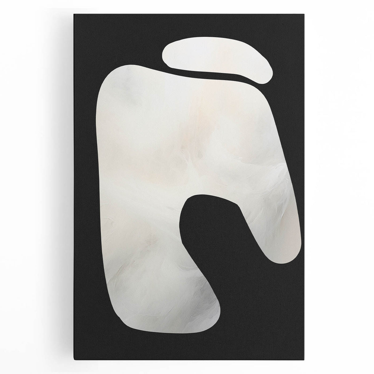 Minimalist Abstract Wall Art – White Organic Shape on Black Background