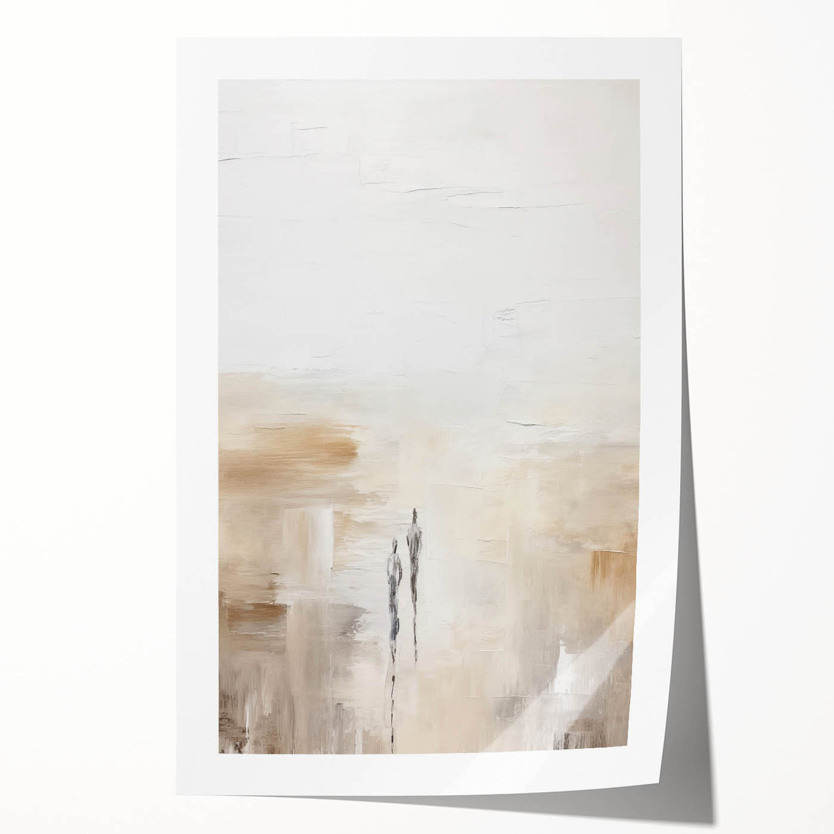 Minimalist Abstract Art – Subtle Landscape with Figures in Neutral Tones