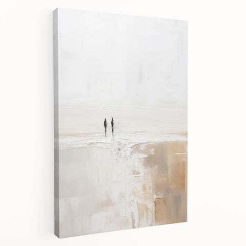 Minimalist Abstract Art – Soft Landscape with Figures in Neutral Tones