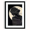 Minimalist Silhouette Art – Woman in Moonlight with Flowing Lines
