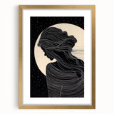 Minimalist Silhouette Art – Woman in Moonlight with Flowing Lines