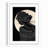 Minimalist Silhouette Art – Woman in Moonlight with Flowing Lines
