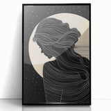 Minimalist Silhouette Art – Woman in Moonlight with Flowing Lines