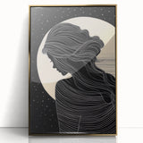 Minimalist Silhouette Art – Woman in Moonlight with Flowing Lines