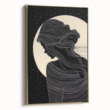 Minimalist Silhouette Art – Woman in Moonlight with Flowing Lines