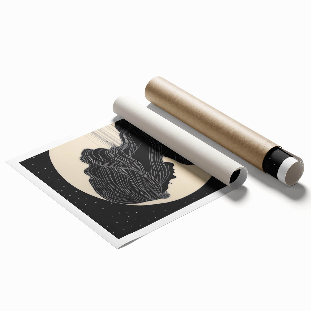 Minimalist Silhouette Art – Woman in Moonlight with Flowing Lines
