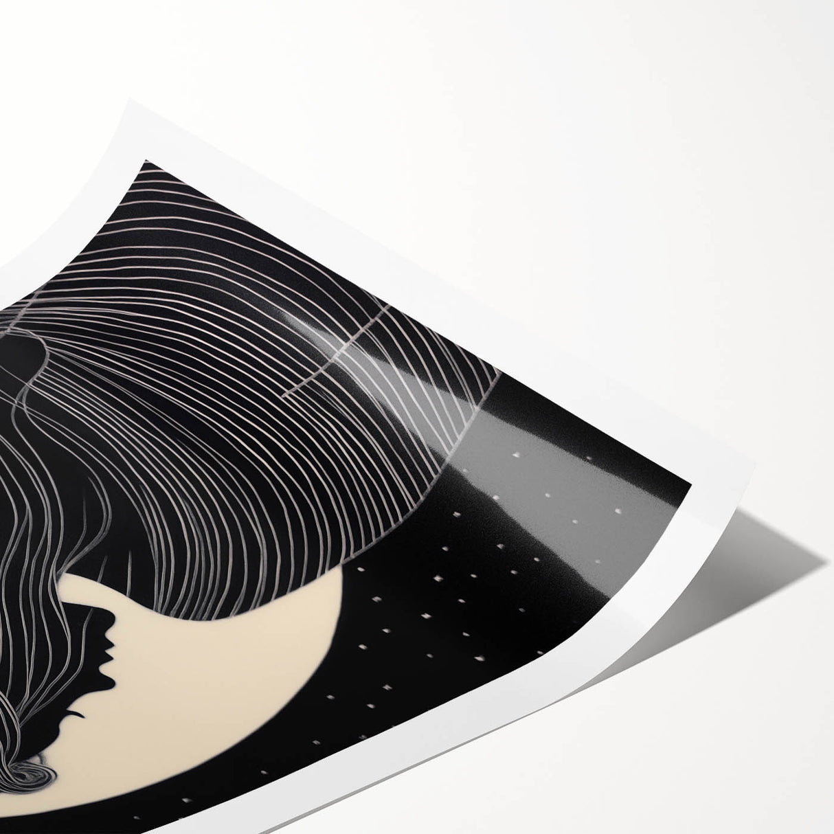 Minimalist Silhouette Art – Woman in Moonlight with Flowing Lines