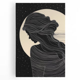 Minimalist Silhouette Art – Woman in Moonlight with Flowing Lines
