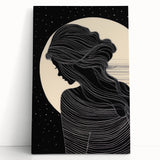 Minimalist Silhouette Art – Woman in Moonlight with Flowing Lines