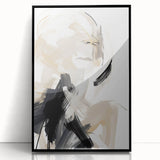 Abstract Minimalist Wall Art – Dynamic Beige and Black Brushstroke Design