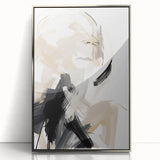 Abstract Minimalist Wall Art – Dynamic Beige and Black Brushstroke Design
