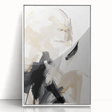Abstract Minimalist Wall Art – Dynamic Beige and Black Brushstroke Design