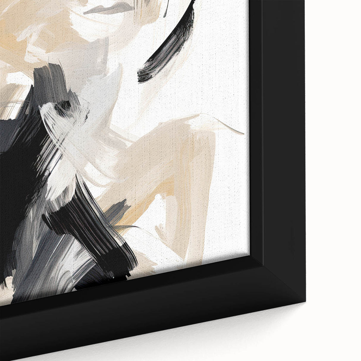 Abstract Minimalist Wall Art – Dynamic Beige and Black Brushstroke Design