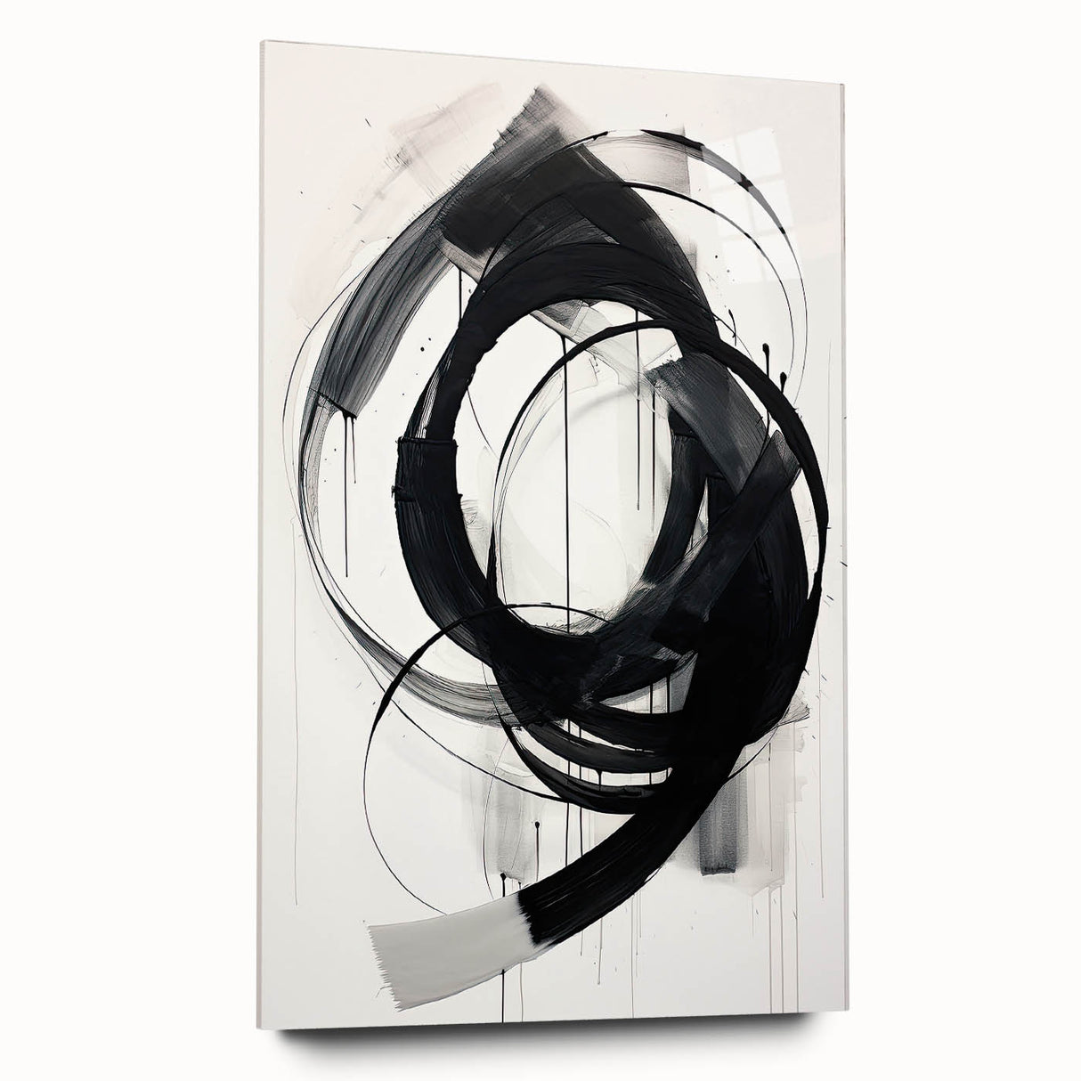 Minimalist Abstract Wall Art – Dynamic Black and White Brushstroke Design
