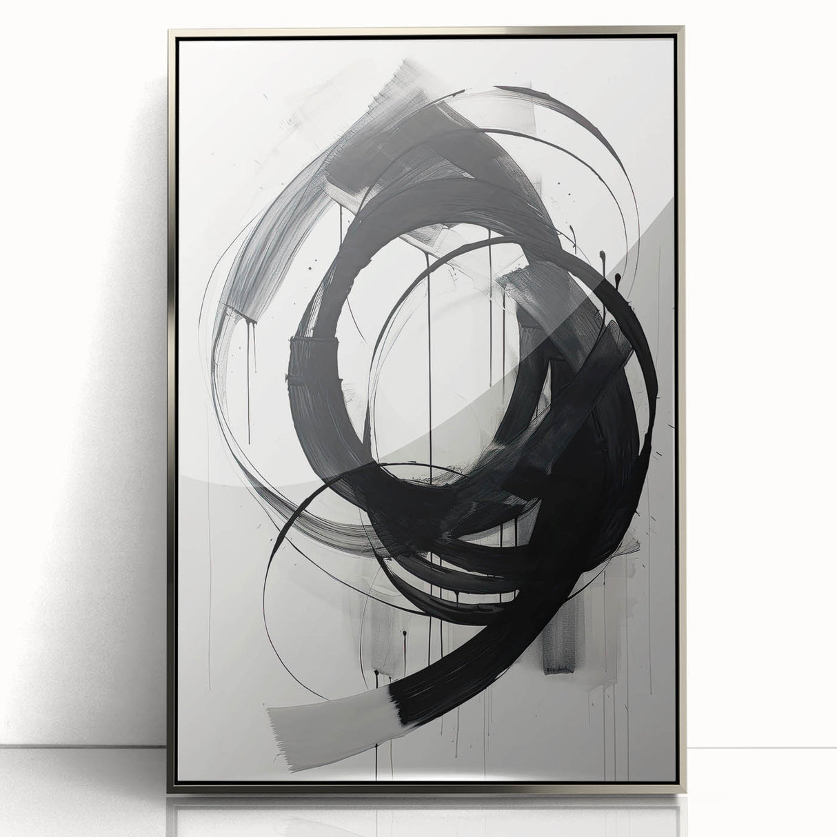 Minimalist Abstract Wall Art – Dynamic Black and White Brushstroke Design