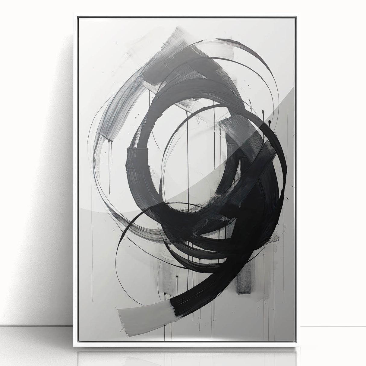 Minimalist Abstract Wall Art – Dynamic Black and White Brushstroke Design