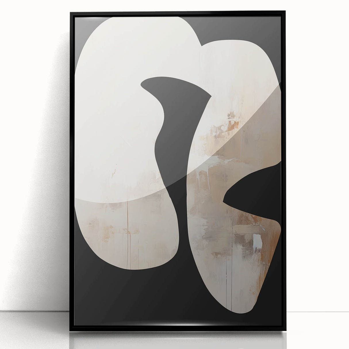 Abstract Minimalist Wall Art - Modern Beige and Black Minimalist Art Print