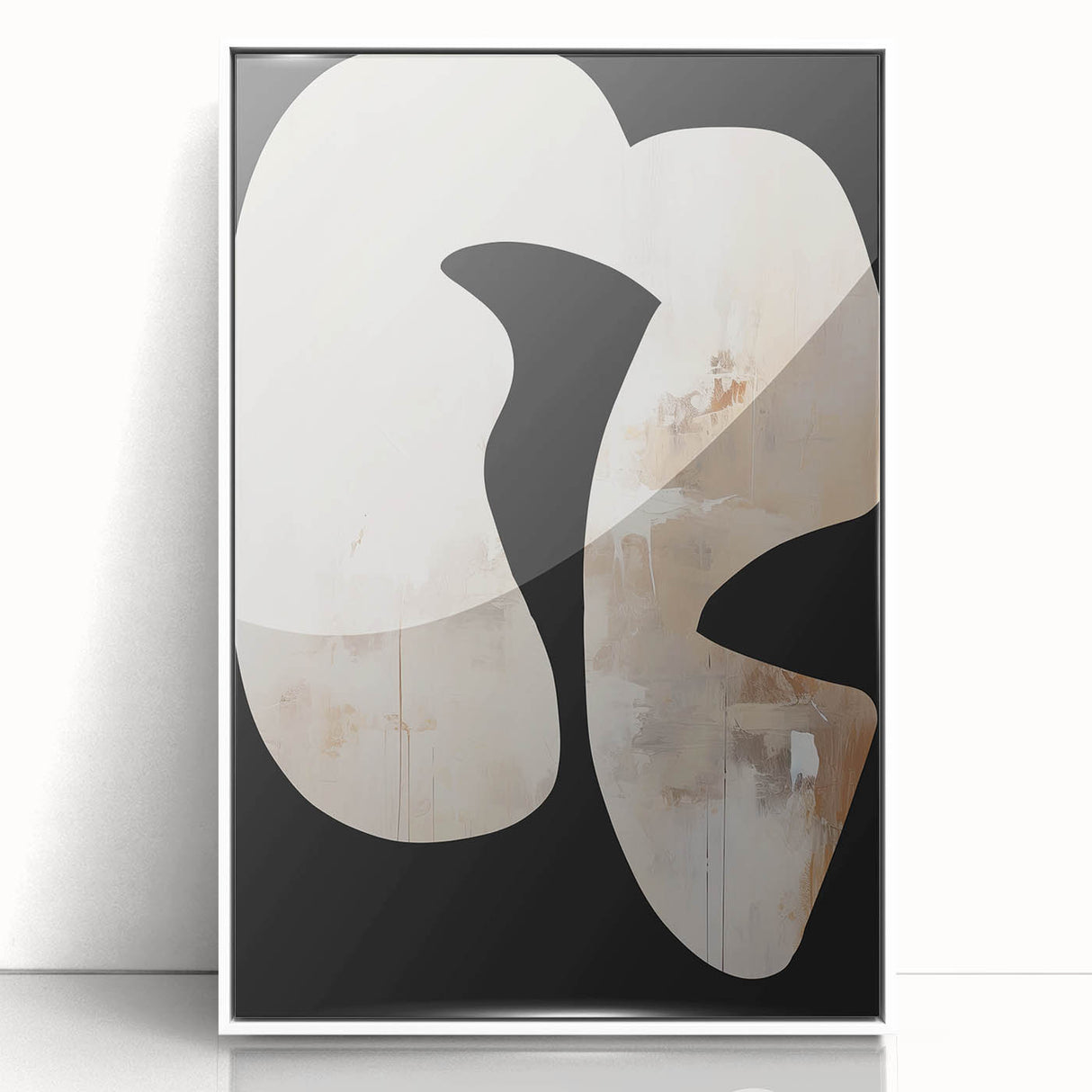 Abstract Minimalist Wall Art - Modern Beige and Black Minimalist Art Print