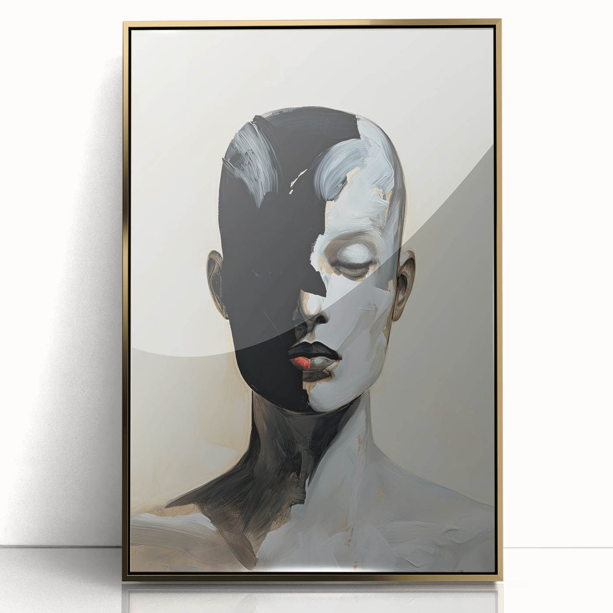 Abstract Minimalist Wall Art - Black and White Portrait in Modern Style