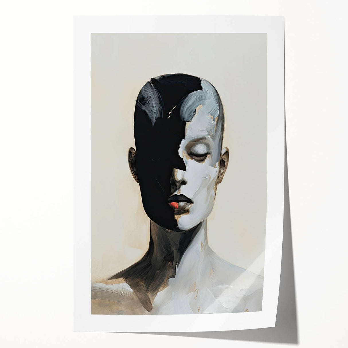 Abstract Minimalist Wall Art - Black and White Portrait in Modern Style