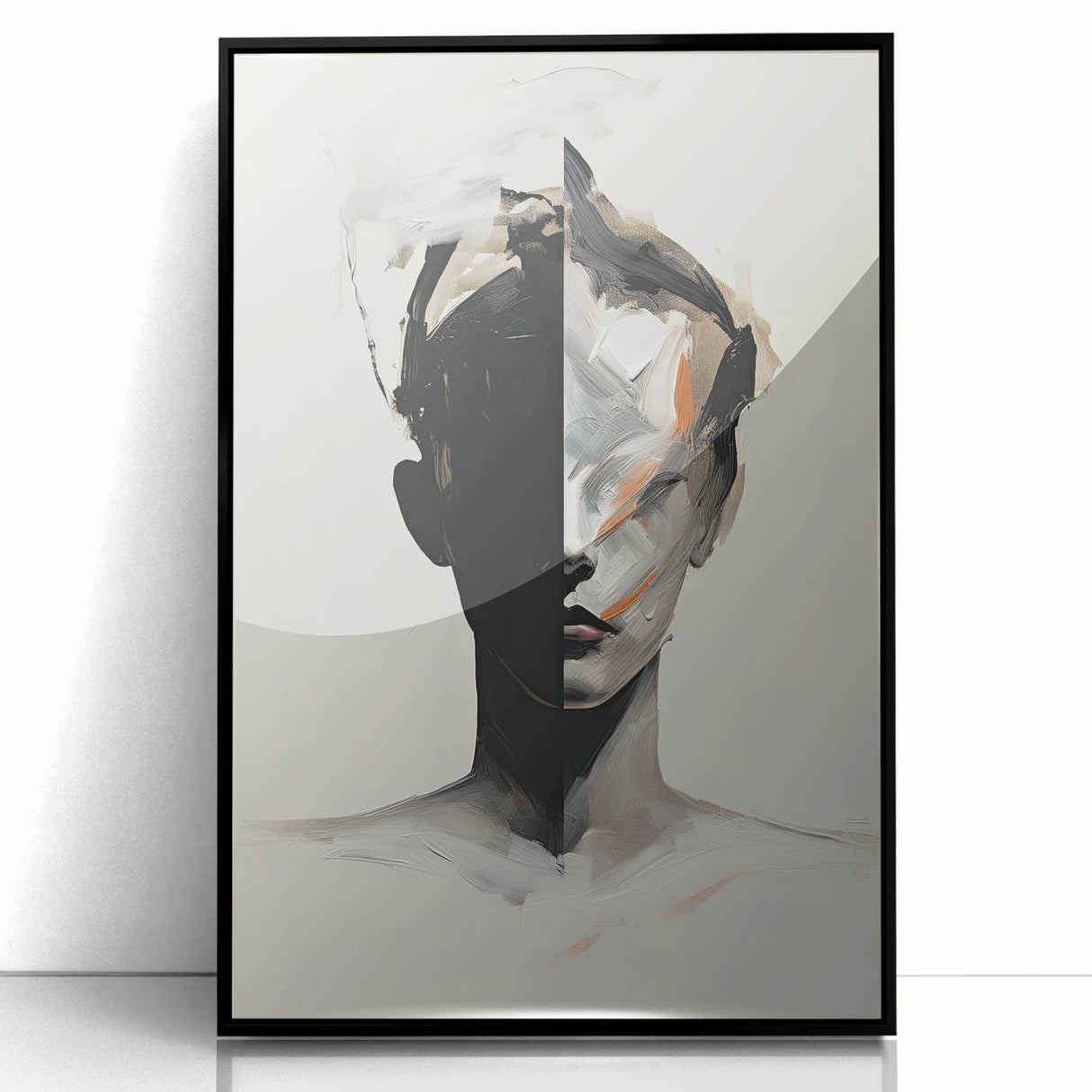 Abstract Minimalist Wall Art - Bold Black and White Portrait with Brushstrokes
