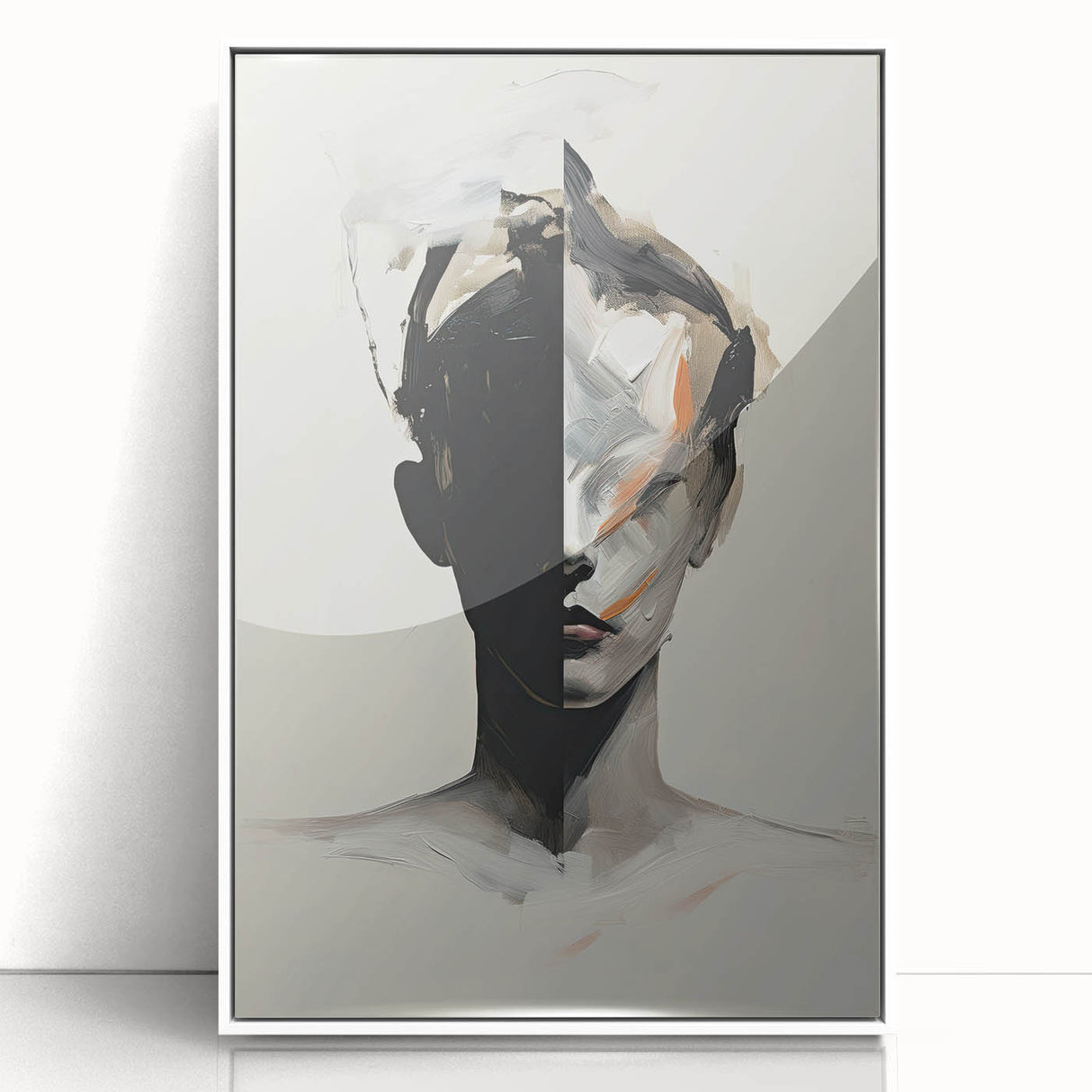 Abstract Minimalist Wall Art - Bold Black and White Portrait with Brushstrokes