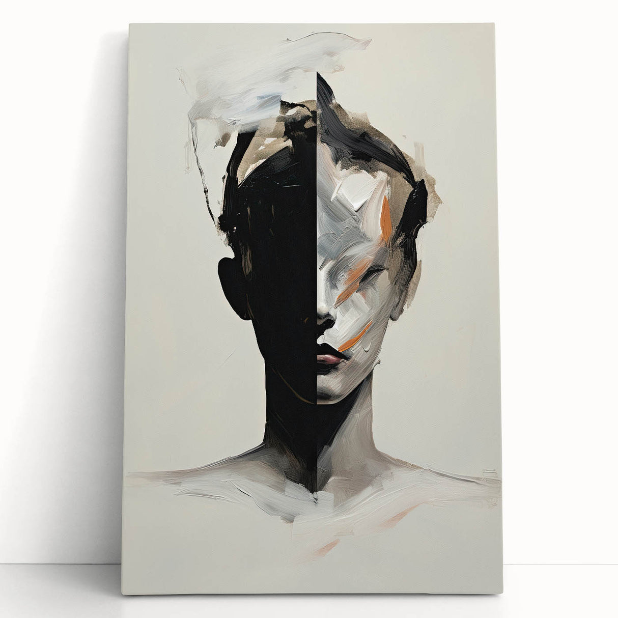 Abstract Minimalist Wall Art - Bold Black and White Portrait with Brushstrokes