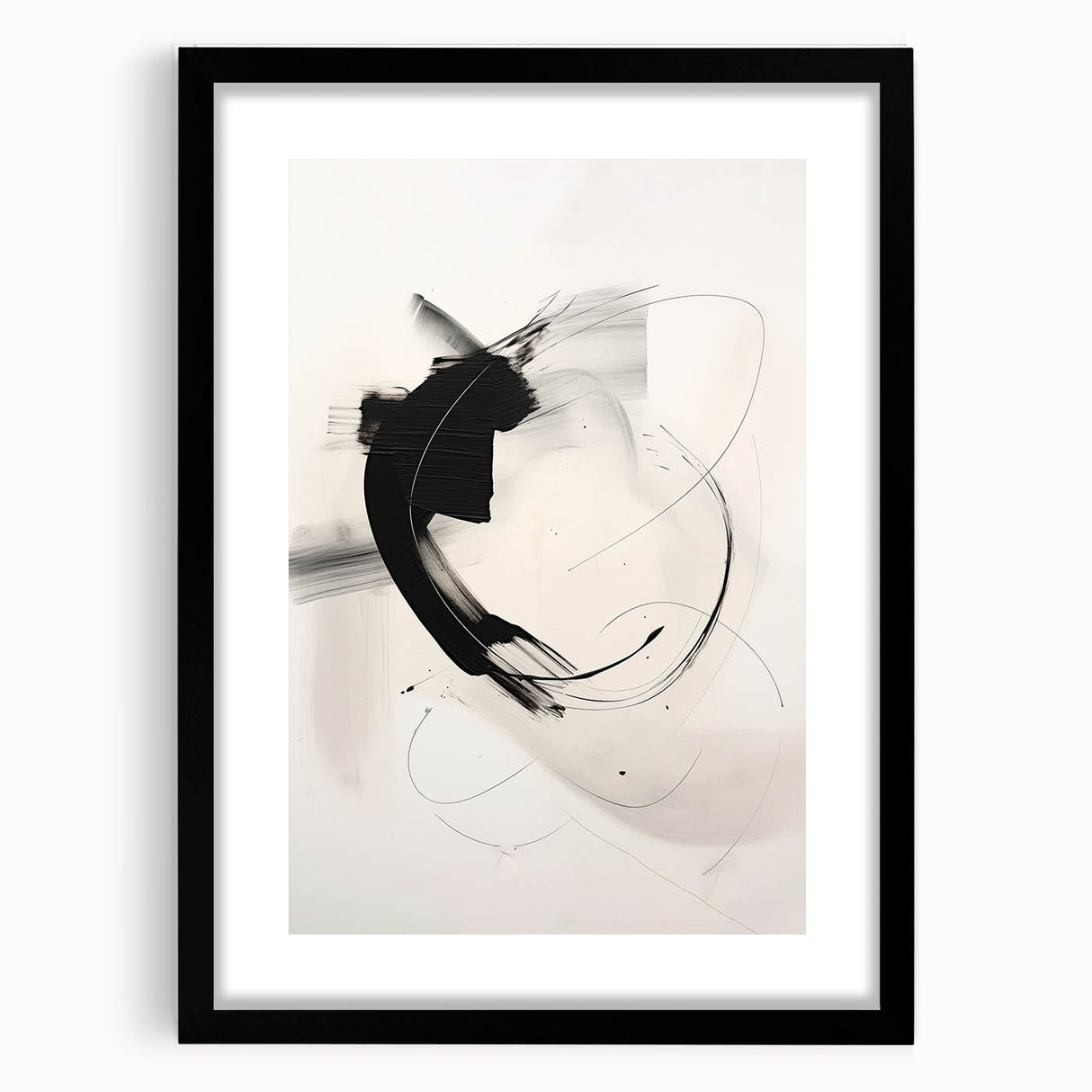 Abstract Minimalist Wall Art - Black and White Brushstroke Art Print