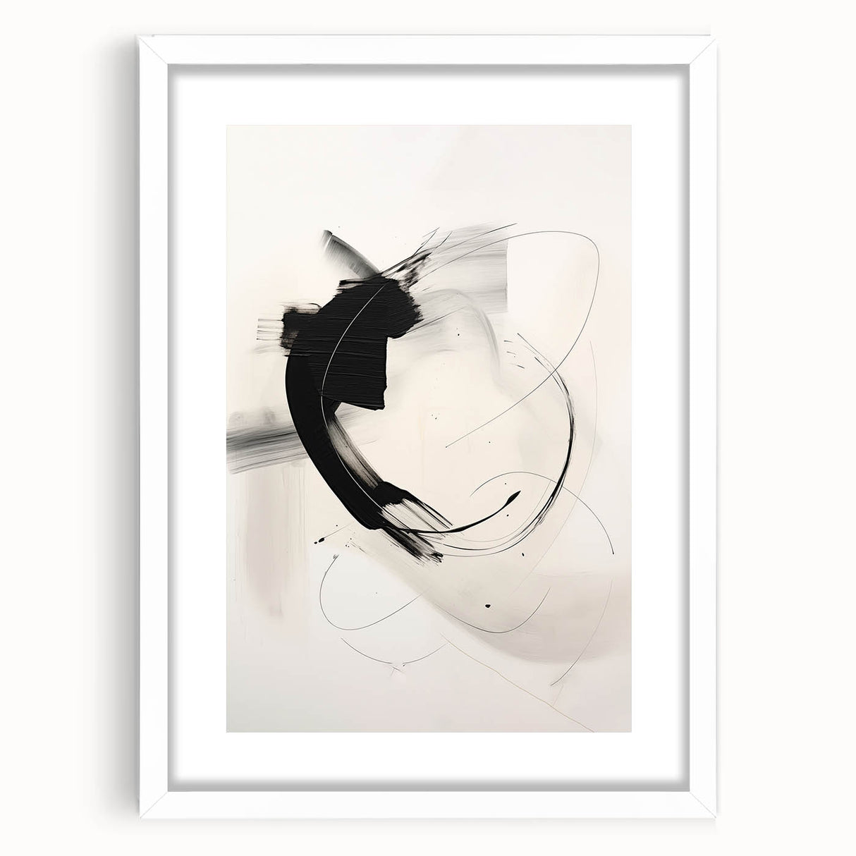 Abstract Minimalist Wall Art - Black and White Brushstroke Art Print