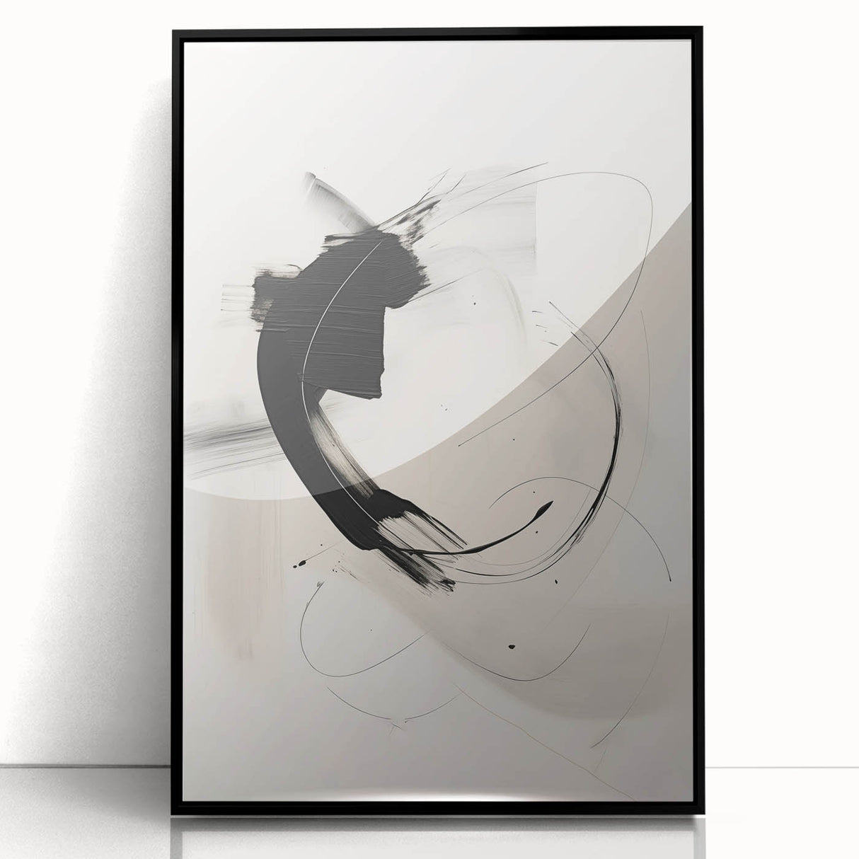 Abstract Minimalist Wall Art - Black and White Brushstroke Art Print
