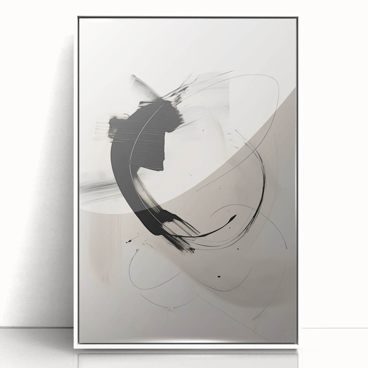 Abstract Minimalist Wall Art - Black and White Brushstroke Art Print