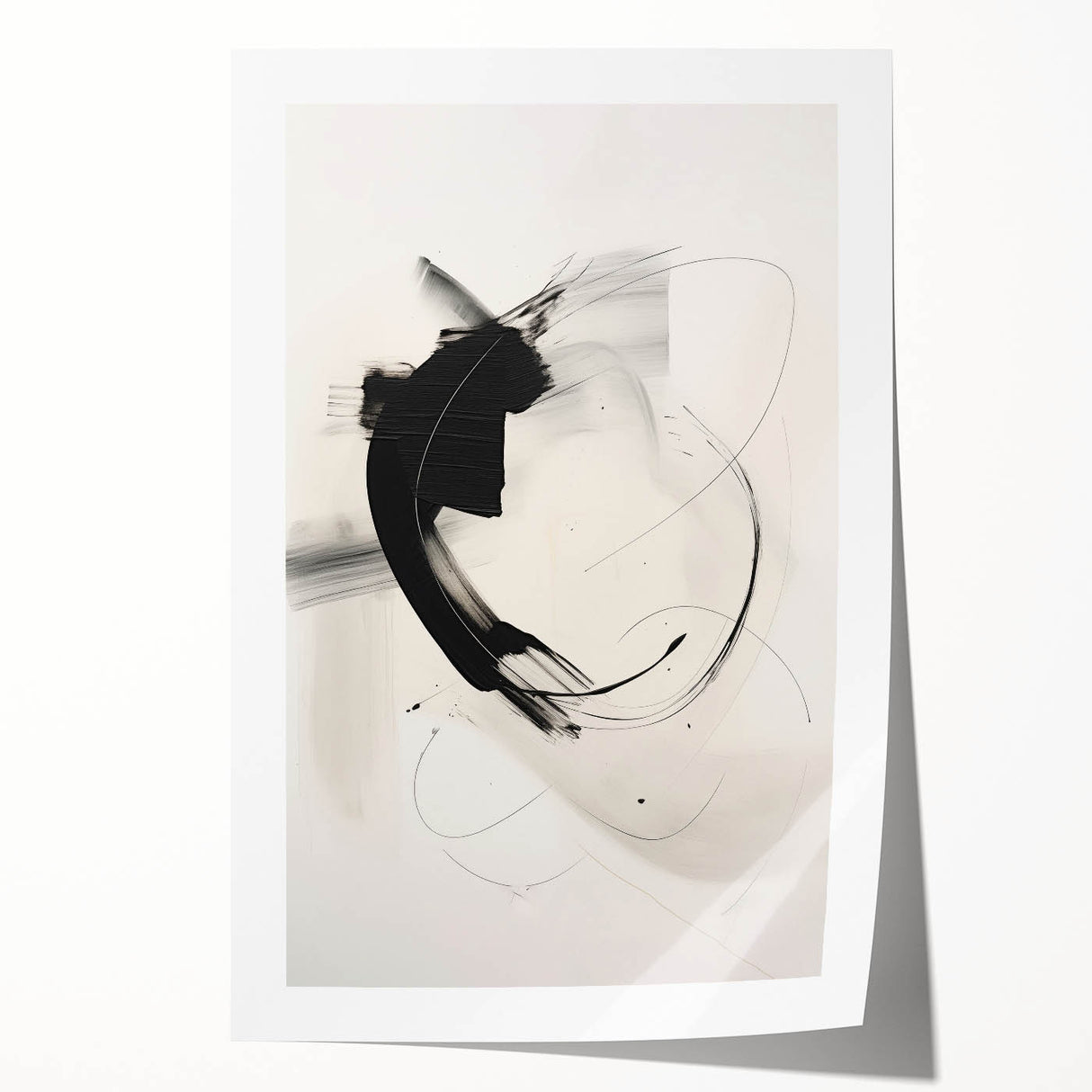 Abstract Minimalist Wall Art - Black and White Brushstroke Art Print