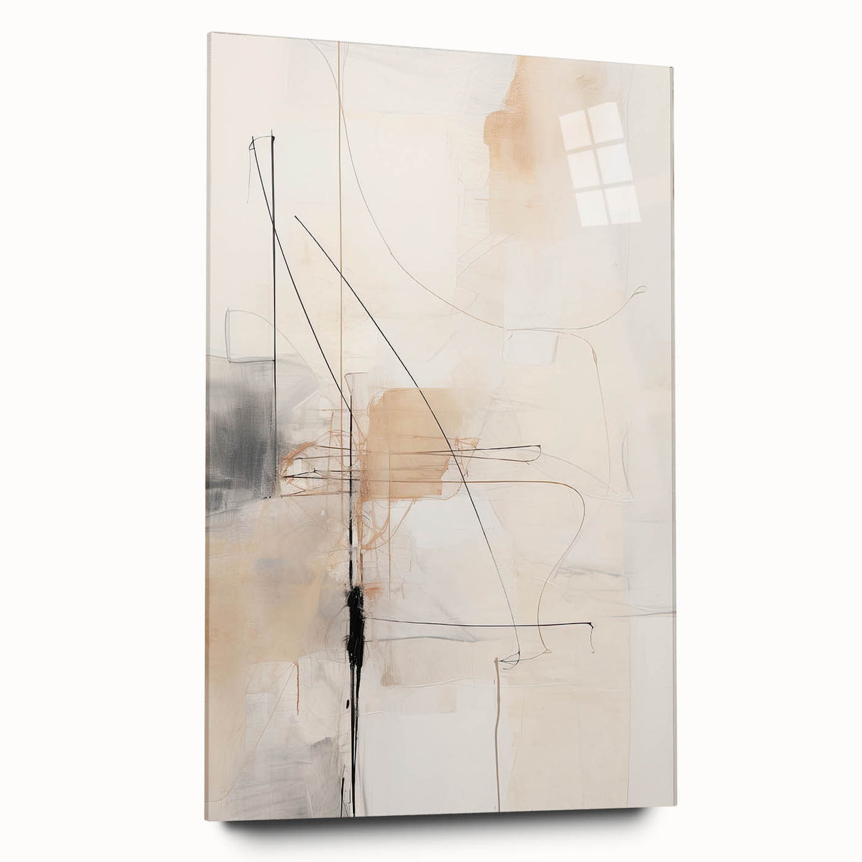 Abstract Minimalist Wall Art - Beige and Black Line Art with Soft Hues