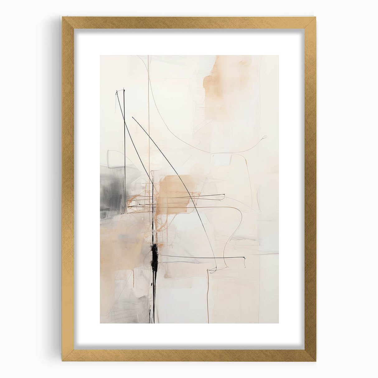 Abstract Minimalist Wall Art - Beige and Black Line Art with Soft Hues