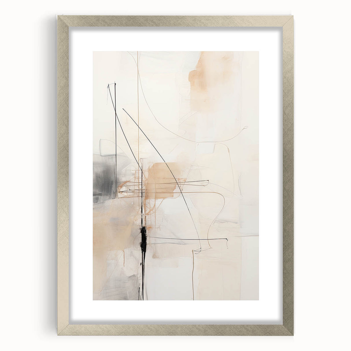 Abstract Minimalist Wall Art - Beige and Black Line Art with Soft Hues