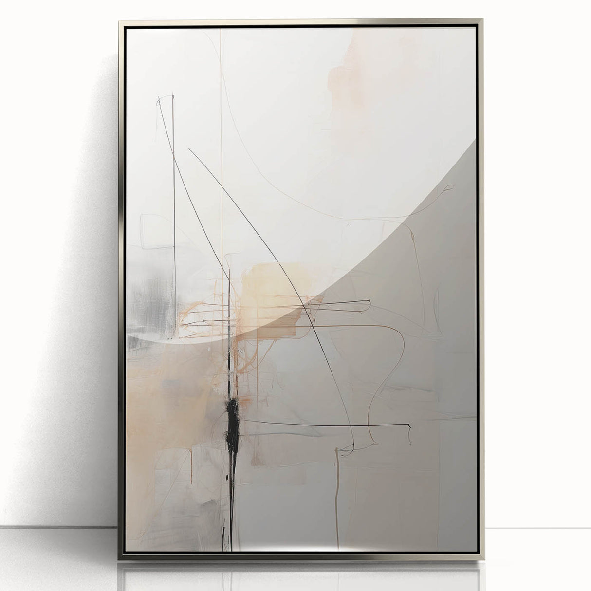 Abstract Minimalist Wall Art - Beige and Black Line Art with Soft Hues