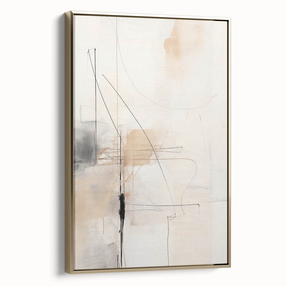 Abstract Minimalist Wall Art - Beige and Black Line Art with Soft Hues