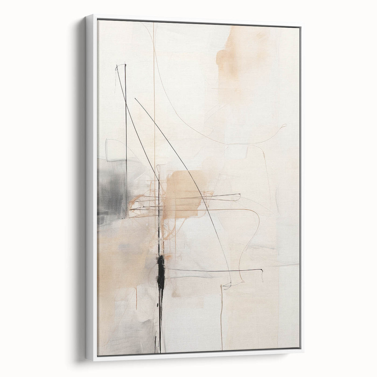 Abstract Minimalist Wall Art - Beige and Black Line Art with Soft Hues