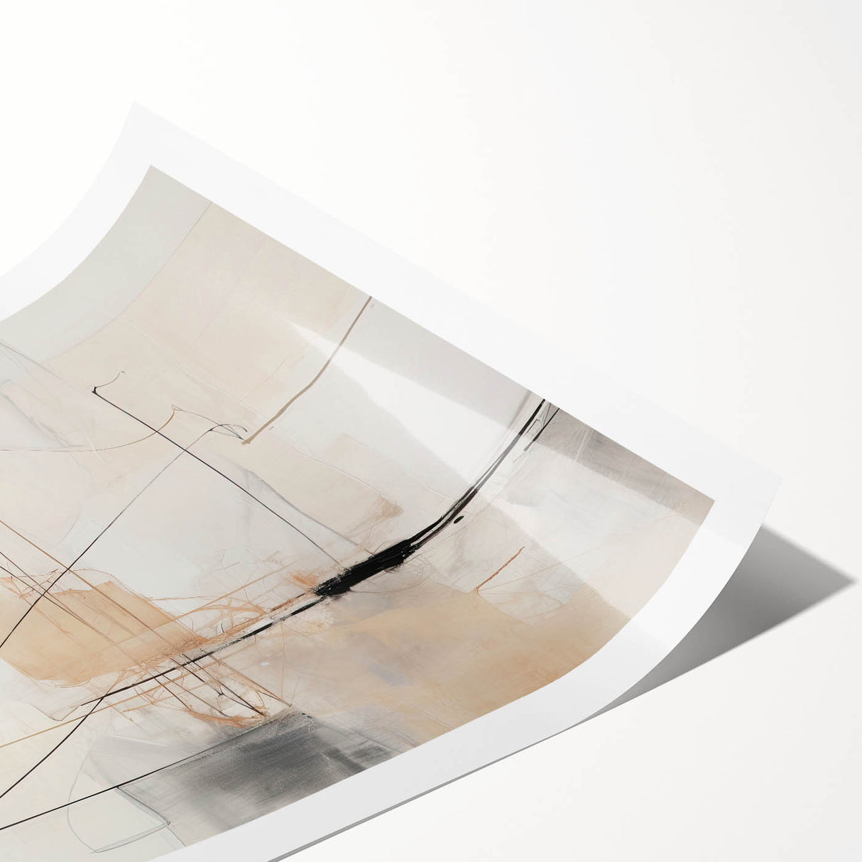 Abstract Minimalist Wall Art - Beige and Black Line Art with Soft Hues