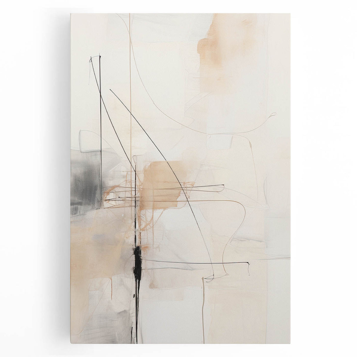 Abstract Minimalist Wall Art - Beige and Black Line Art with Soft Hues