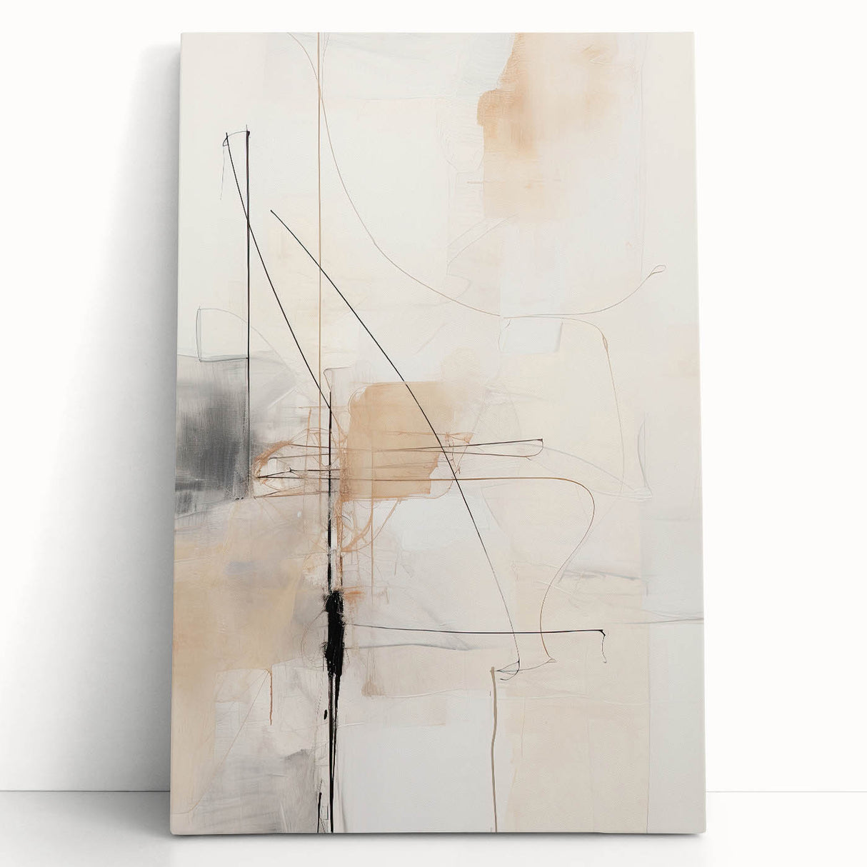 Abstract Minimalist Wall Art - Beige and Black Line Art with Soft Hues