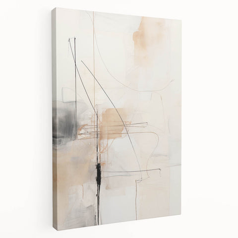 Abstract Minimalist Wall Art - Beige and Black Line Art with Soft Hues