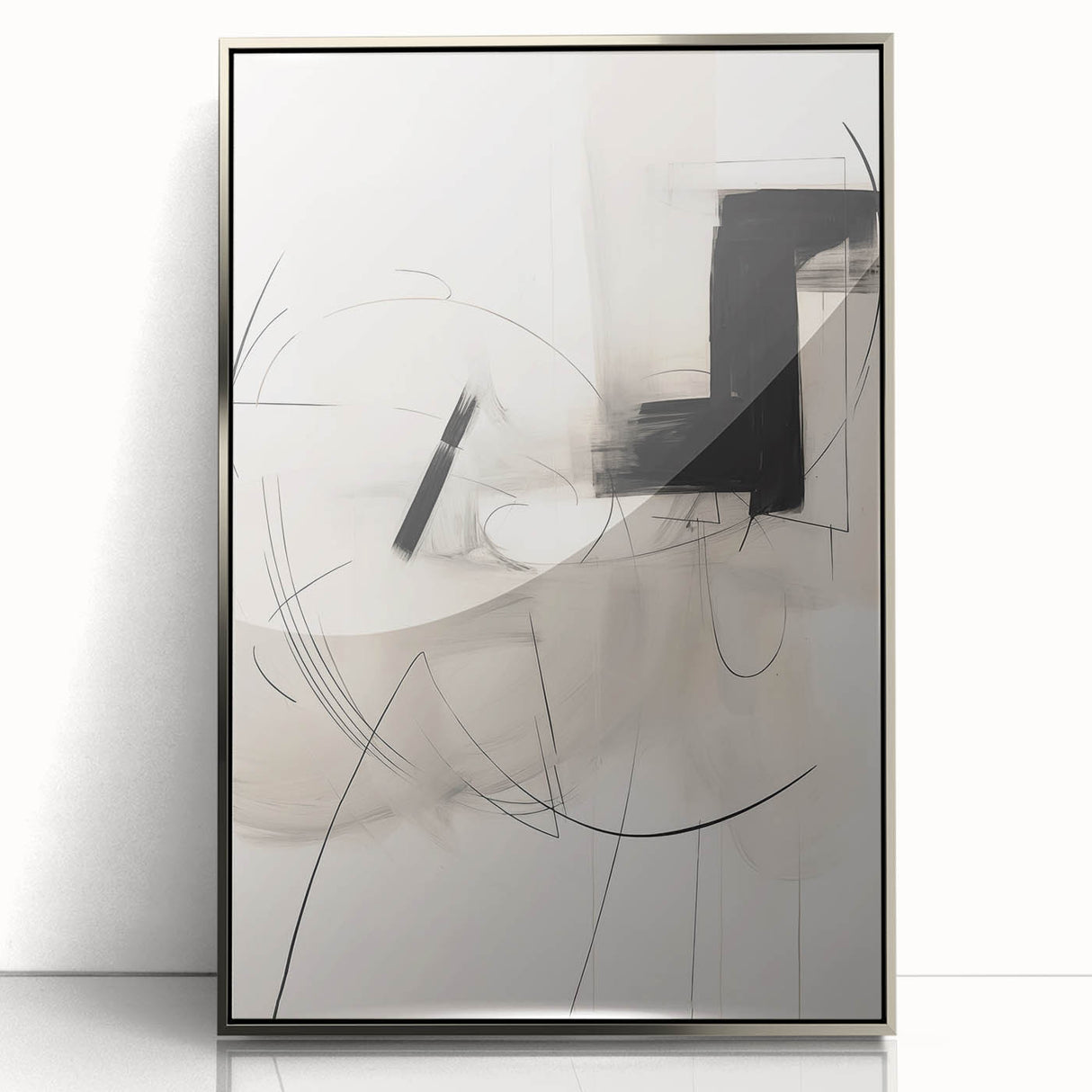 Abstract Minimalist Wall Art - Black and White Geometric Line Art Print