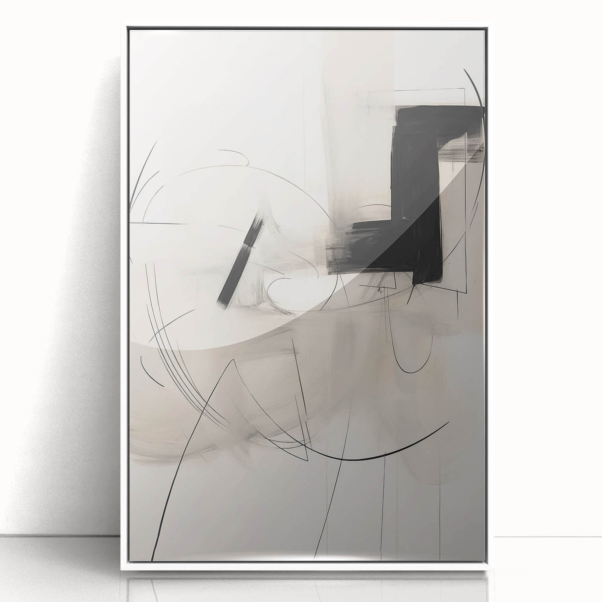 Abstract Minimalist Wall Art - Black and White Geometric Line Art Print