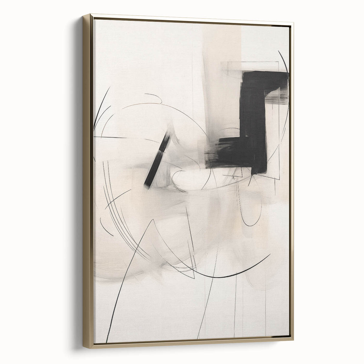 Abstract Minimalist Wall Art - Black and White Geometric Line Art Print
