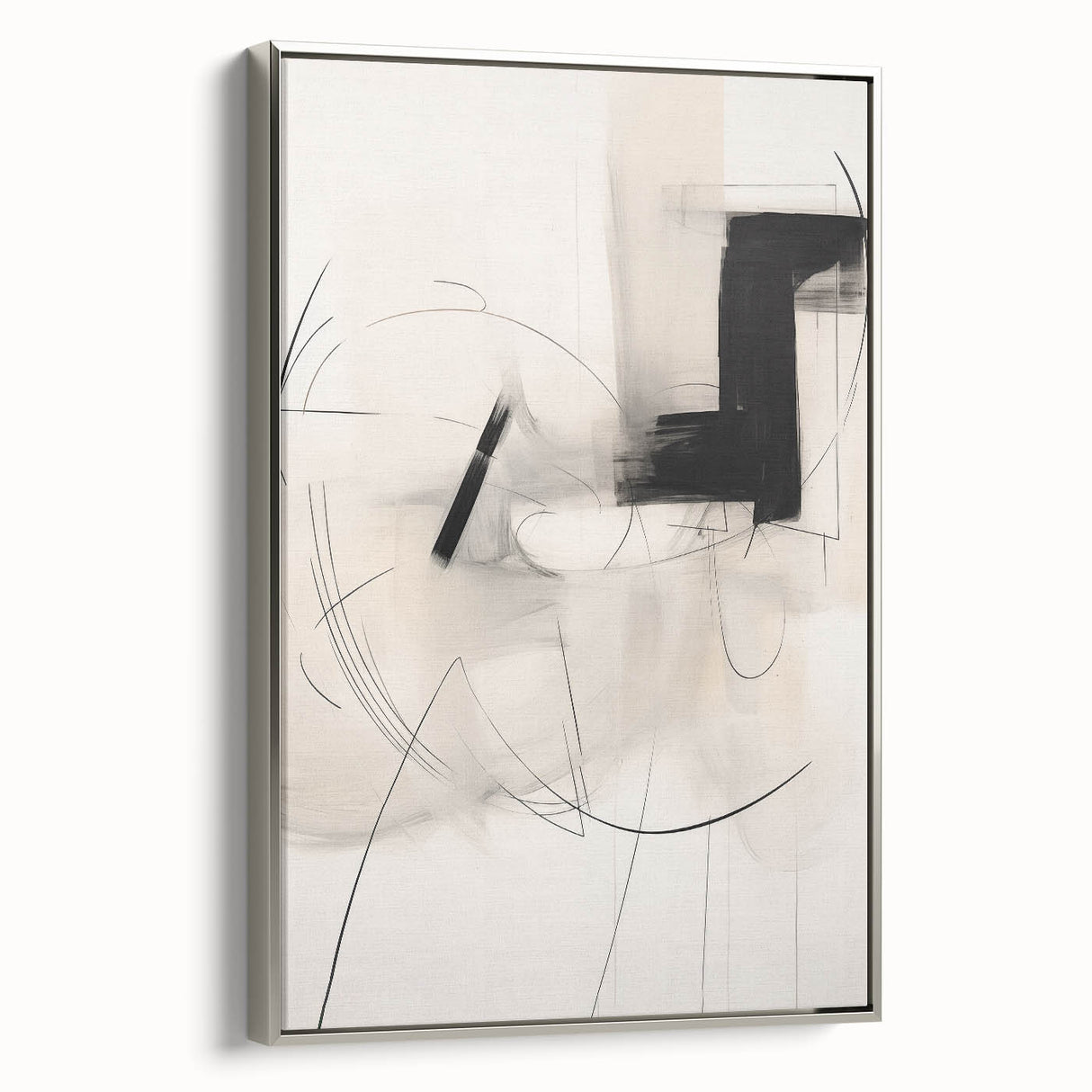 Abstract Minimalist Wall Art - Black and White Geometric Line Art Print