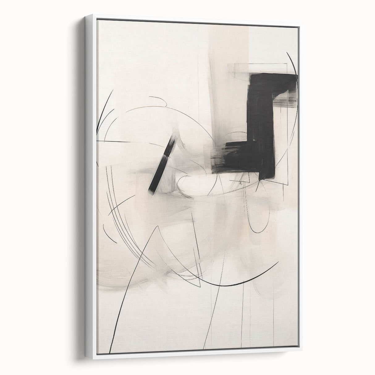 Abstract Minimalist Wall Art - Black and White Geometric Line Art Print
