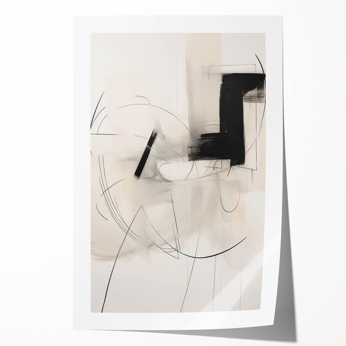 Abstract Minimalist Wall Art - Black and White Geometric Line Art Print