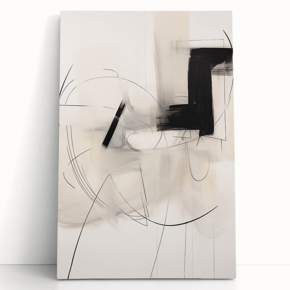 Abstract Minimalist Wall Art - Black and White Geometric Line Art Print